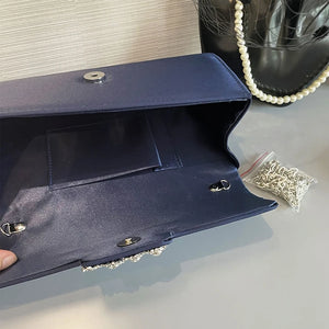 Satin Evening Bag Purse with Detachable Chain, Flap Shoulder Tote