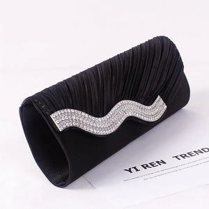 Satin Wedding Purse Envelope Bridal Party Chain Clutch Rhinestone Evening Handba