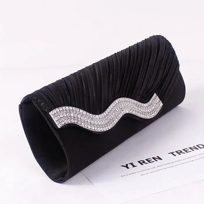 Satin Wedding Purse Envelope Bridal Party Chain Clutch Rhinestone Evening Handba