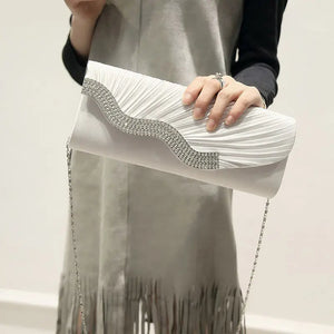 Satin Wedding Purse Envelope Bridal Party Chain Clutch Rhinestone Evening Handba