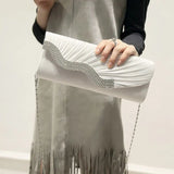 Satin Wedding Purse Envelope Bridal Party Chain Clutch Rhinestone Evening Handba