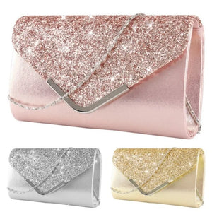 Crystal Clutch Evening Bag Wedding Party Silver Sequin Shoulder Purse