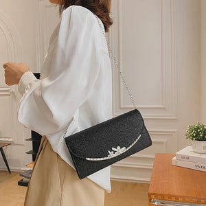 Women Evening Clutch Bag Flowers Wedding Purse Party Silver Sequin Shoulder Bag
