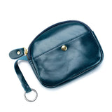 Cowhide Passport Key Case Oil Wax Smooth Surface Buckle Coin Purse Mini Wallet B