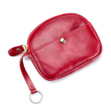 Cowhide Passport Key Case Oil Wax Smooth Surface Buckle Coin Purse Mini Wallet B