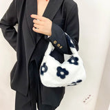 Women Shoulder Bag Cow Print Flower Plush Handbag