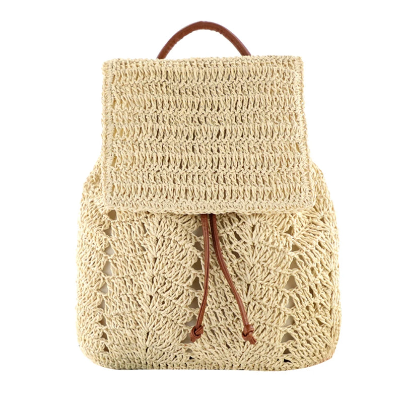 Women Straw Backpack Shoulders Bag Woven Casual Beach Holiday Vacation Bagpacks