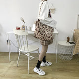 Women Canvas Shoulder Tote Bag Fluffy Floral Handbags Large Capacity
