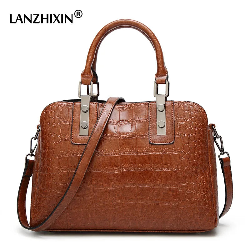 Vintage Crocodile Pattern Leather Handbag for Women