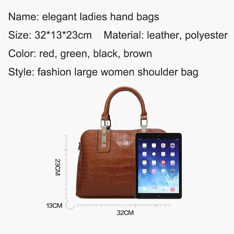 Vintage Crocodile Pattern Leather Handbag for Women