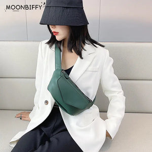Women Fanny Pack Leather Shoulder Bag Travel Chest Bag Belt Purses