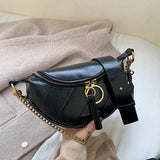 Chain Leather Fanny Pack Zipper Banana Bag Crossbody Bags