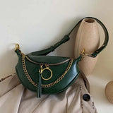 Chain Leather Fanny Pack Zipper Banana Bag Crossbody Bags