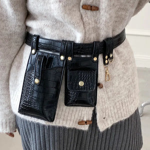 Women Leather Belt Bag Irregular Shape Waist Pack Vintage Chest Bag