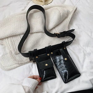 Women Leather Belt Bag Irregular Shape Waist Pack Vintage Chest Bag