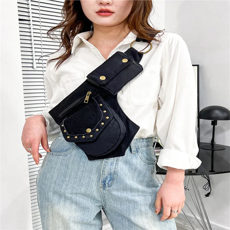 Vintage Women Fanny Pack Crossbody Bag Large Hip Sack Phone Purses