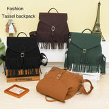 Retro Fringed Shoulder Handbag Versatile Shopping Backpack