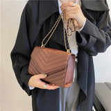 Women Small Square Leather Underarm Crossbody Chain Bag