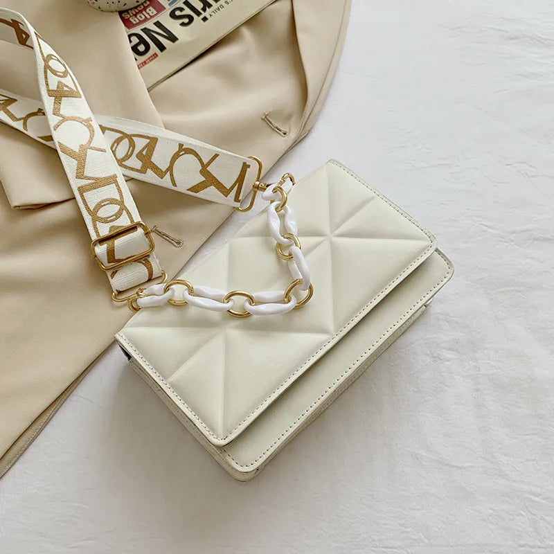 Embossed Leather Crossbody Bag with Chain Strap