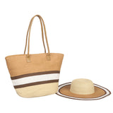 Boho Style Beach Bag & Vacation Hat Set, Straw Summer Tote