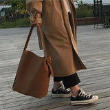 Women Bucket Bag Leather Shoulder Bag Large Totes Handbags Female Casual