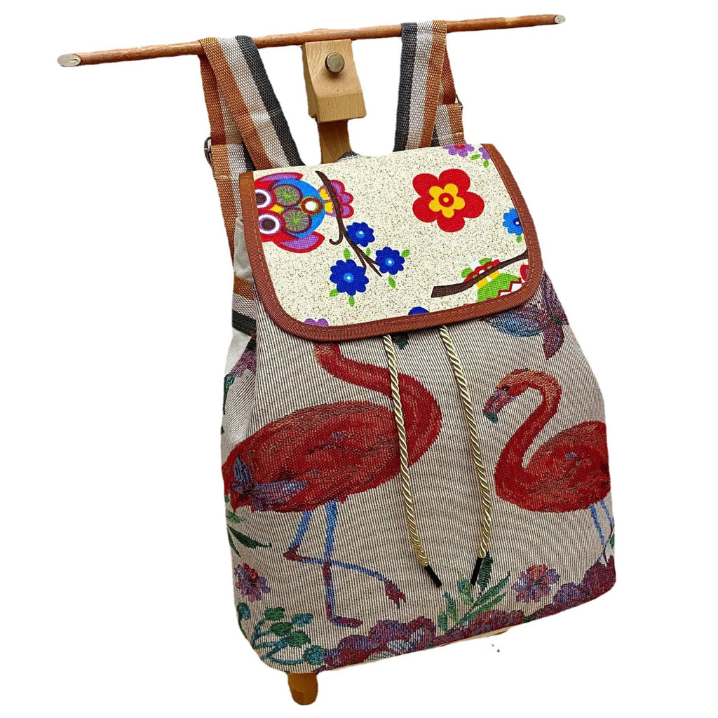 Vintage Embroidery Knitted Canvas Backpack for Women