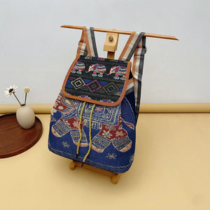 Vintage Embroidery Knitted Canvas Backpack for Women