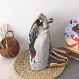 Vintage Embroidery Knitted Canvas Backpack for Women