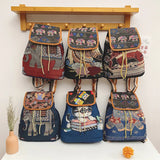 Vintage Embroidery Knitted Canvas Backpack for Women