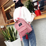 Canvas Tassel School Bags Travel Shoulder Backpack Large Capacity Rucksack