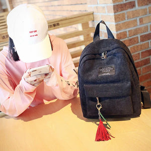 Canvas Tassel School Bags Travel Shoulder Backpack Large Capacity Rucksack