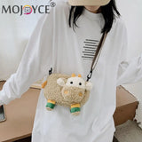 Plush Lamb Crossbody Bag Women Casual Messenger Zipper Shoulder Bag