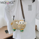 Plush Lamb Crossbody Bag Women Casual Messenger Zipper Shoulder Bag