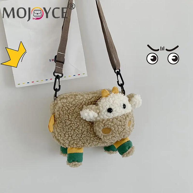 Plush Lamb Crossbody Bag Women Casual Messenger Zipper Shoulder Bag