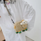 Plush Lamb Crossbody Bag Women Casual Messenger Zipper Shoulder Bag