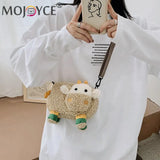 Plush Lamb Crossbody Bag Women Casual Messenger Zipper Shoulder Bag