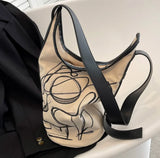 Women Casual Stripe Print Bucket Bag Large Canvas Shoulder Bags