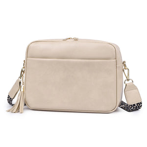 Women Cell Phone Purse Solid Shoulder Handbags Wide Strap Tassels Zip