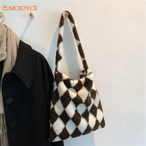 Checkerboard Print Shopping Bag Large Capacity Shoulder Bags