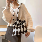 Checkerboard Print Shopping Bag Large Capacity Shoulder Bags