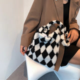 Checkerboard Print Shopping Bag Large Capacity Shoulder Bags