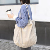 Corduroy Shoulder Bag Large Capacity Tote Handbag Reusable Shopping Bags