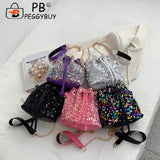 Women Crossbody Bags Sequins Drawstring Messenger Bag