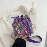 Women Crossbody Bags Sequins Drawstring Messenger Bag