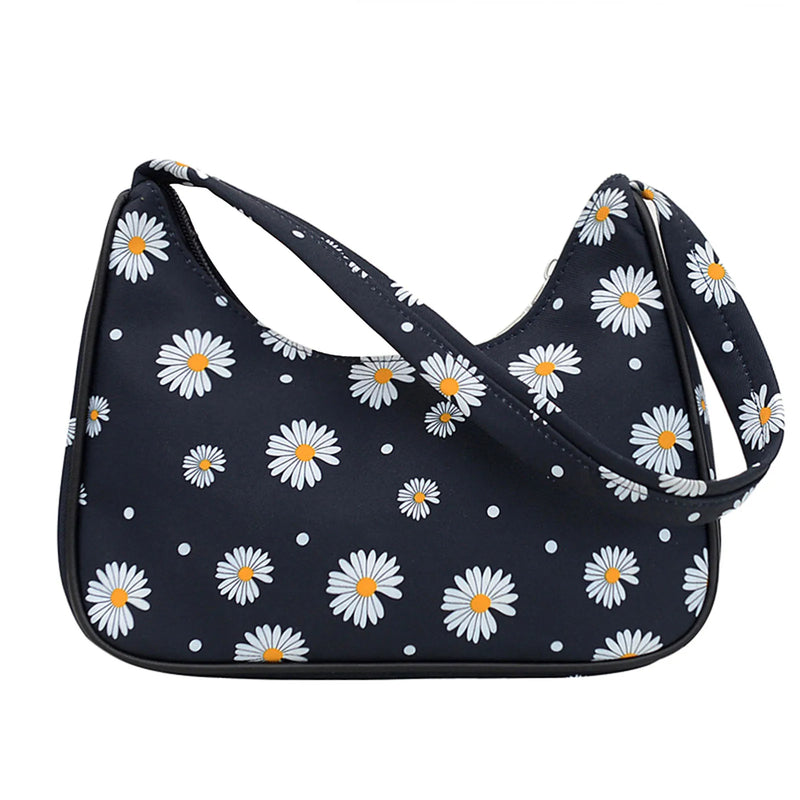 Daisy Print Shoulder Bag Stylish Handbag for Daily Use