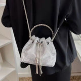 Women Drawstring Stone Bags Mini Bucket Chain Shoulder Bag