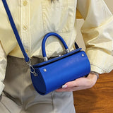 Women Drum Shaped Shoulder Tote Bag Lady PU Leather Handbag