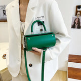 Women Drum Shaped Shoulder Tote Bag Lady PU Leather Handbag