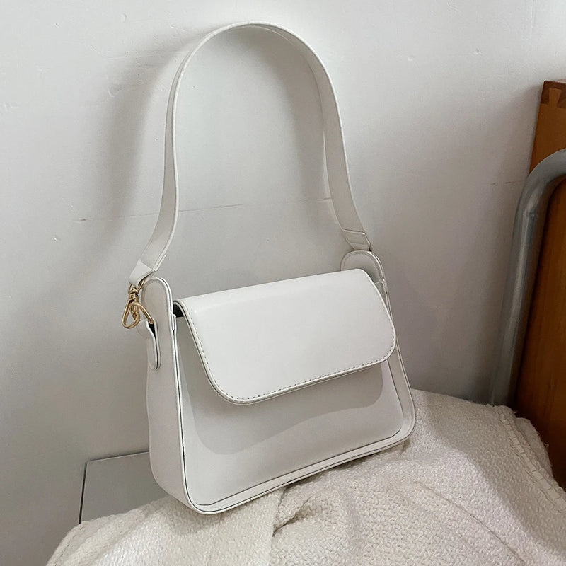 Soft PU Leather Shoulder Bag Solid Small Square Wide Strap Hand Bag