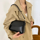 Soft PU Leather Shoulder Bag Solid Small Square Wide Strap Hand Bag